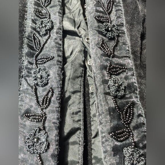 Tristan & Iseut Black Cotton Velvet Bead Crochet Embroidered Blazer Size m - Picture 13 of 16